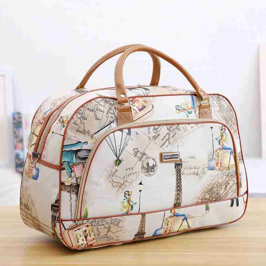 HANNEA Expandable Duffle Bags Travel Bags for Women PU Waterproof Large Travel Duffel Bag Carry Duffel Without Wheels Beige Price in India Flipkart