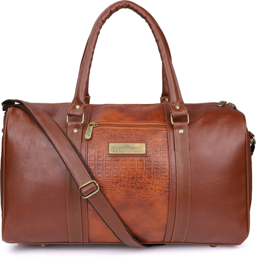 The CLOWNFISH Jordan 25 Litres Faux Leather Duffle Bag Tan Duffel Without Wheels Tan Price in India Flipkart