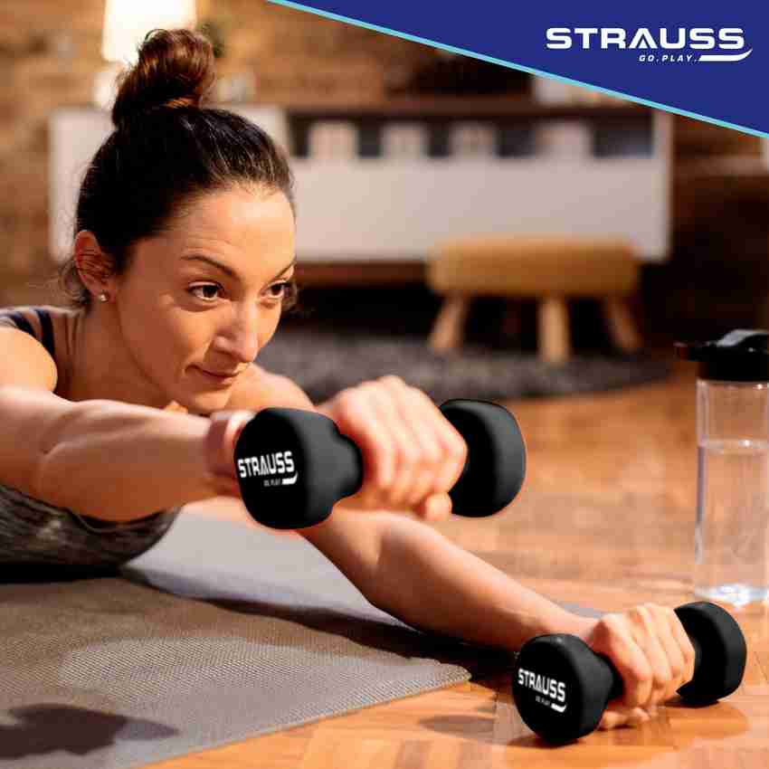 Strauss 1.5 Kg x 2 Vinyl Coated Dumbells For Gym Workout 1.5Kg each Pair Black Fixed Weight Dumbbell