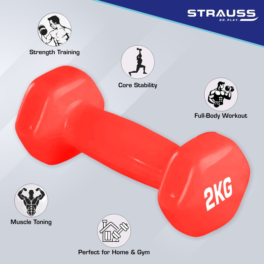 Strauss 2 Kg x 2 Vinyl Coated Dumbell for Gym Workout 2 Kg Each Pair Red Fixed Weight Dumbbell Buy Strauss 2 Kg x 2 Vinyl Coated Dumbell for Gym