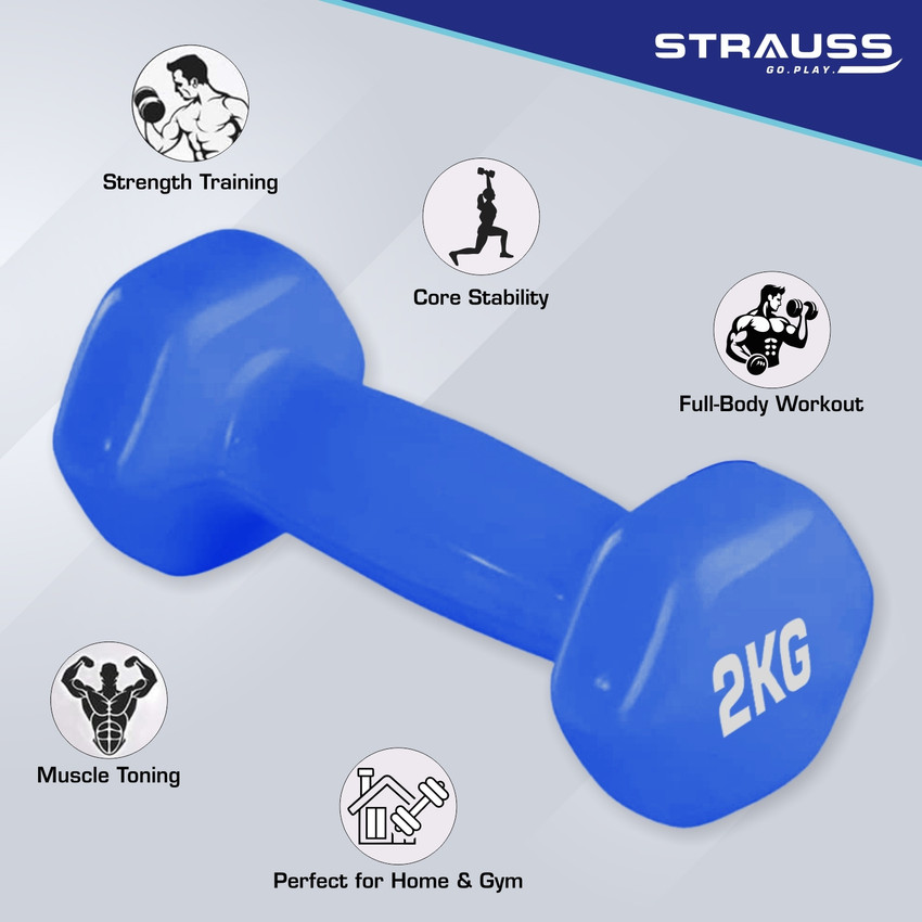 Strauss 2 Kg x 2 Vinyl Coated Dumbell for Gym Workout 2 Kg Each Pair Blue Fixed Weight Dumbbell Buy Strauss 2 Kg x 2 Vinyl Coated Dumbell for Gym