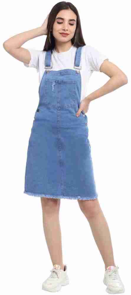 Buy FIND YOUR SWING BLUE DUNGAREE DRESS for Women Online in India