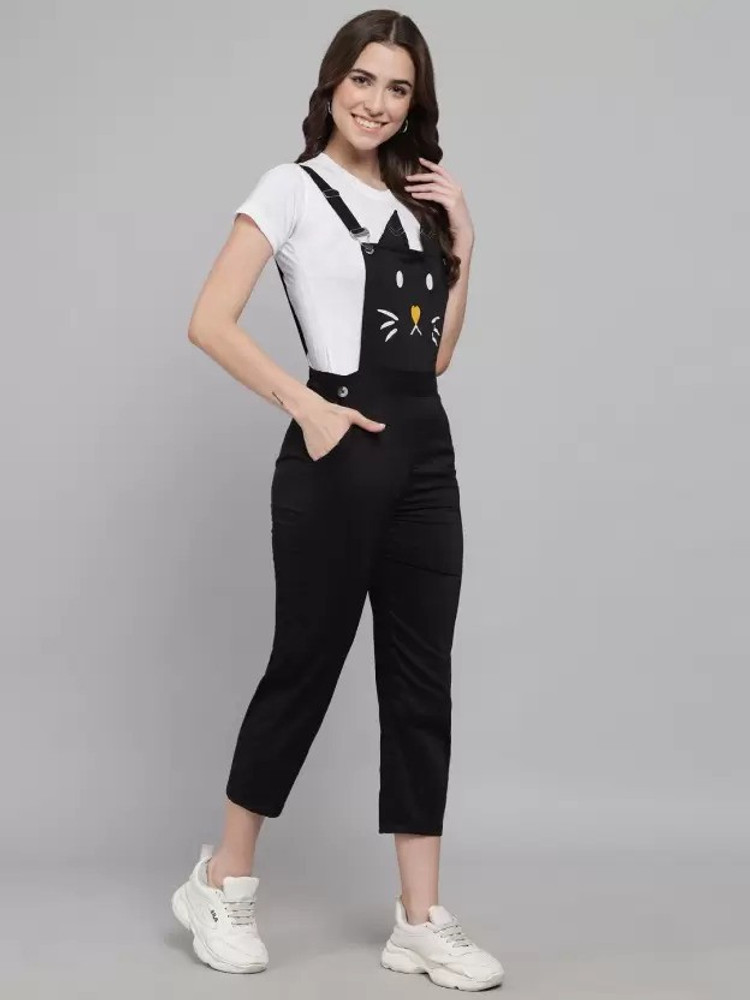 Ladies black dungarees cheap
