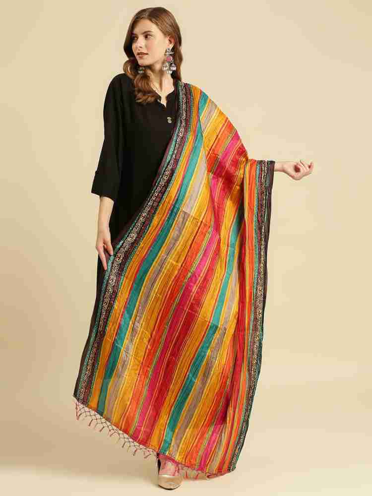 DUPATTA BAZAAR Women's Self Design Silk Blend Dupatta (DB2758_Gold_Free) :  : Fashion