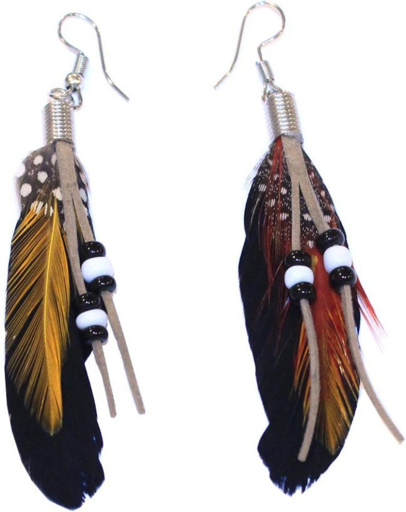 Enamel based Long Feather Drop Earrings  3 Colors  Neshe Fashion Jewelry