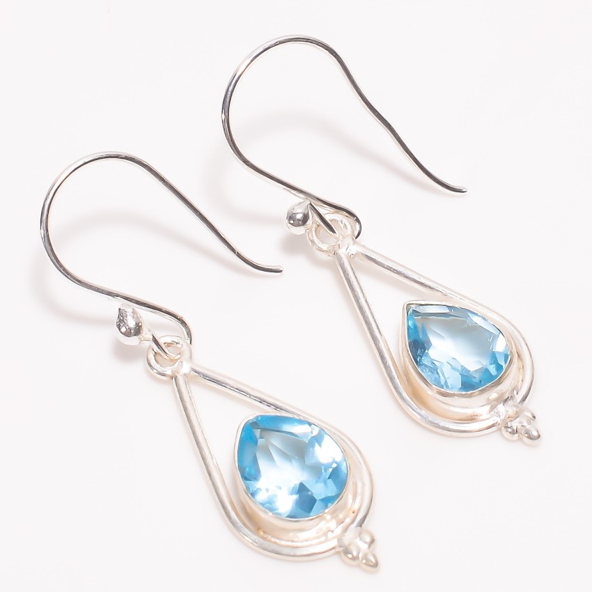 Buy 925 Sterling Silver Aquamarine Blue Topaz  Crystal Quartz Drop  Earrings Online at Gehna