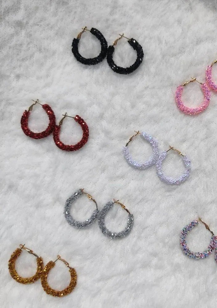 ComboPackSet of 9 Pair of Colorful Glitter Hoop Earrings Sparkle Resin  Rhinestone Wrapped Hoop