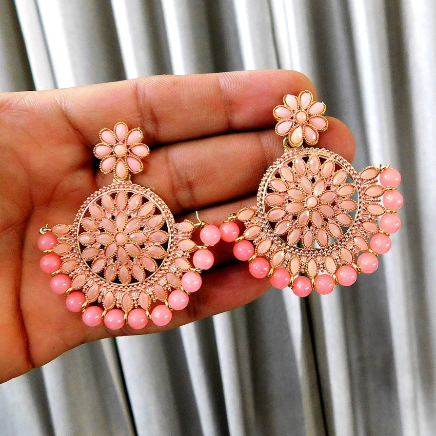 Peach color store earrings online shopping