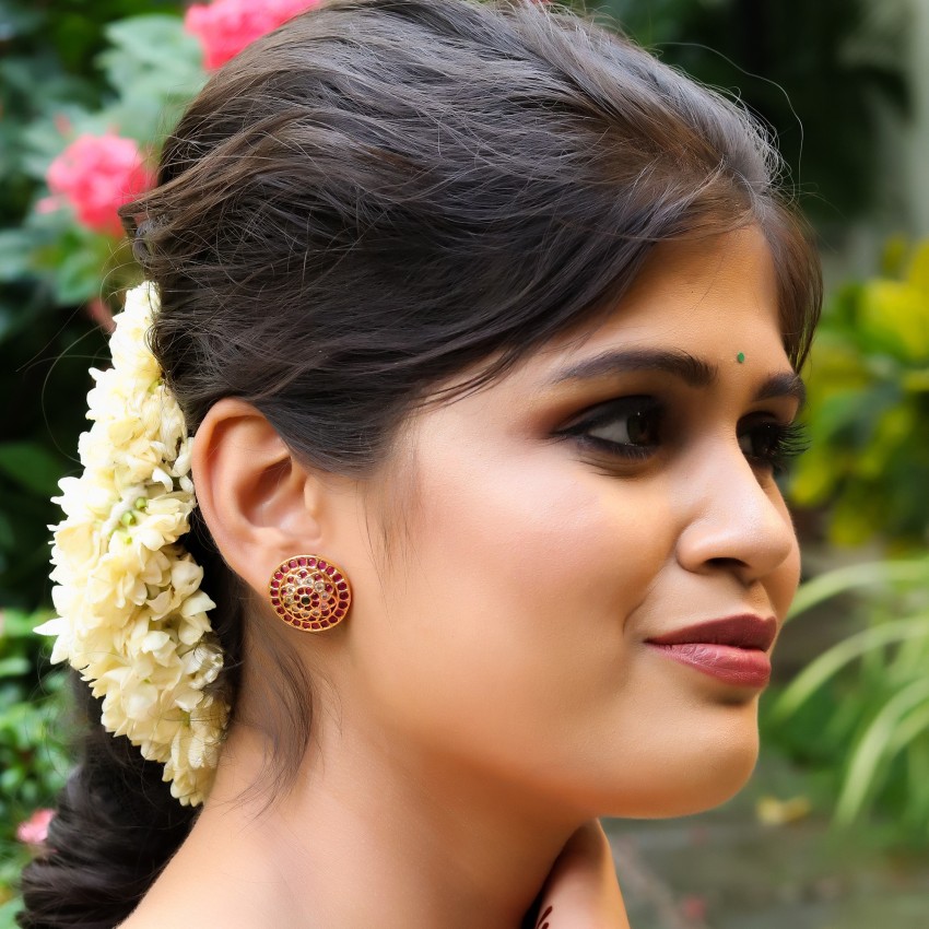 Rose gold large Stud Earrings for Women  Flower stud earrings Indian –  Indian Designs