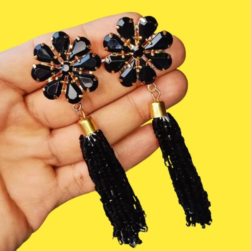 Flipkart Buy Anish long black earrings party wear stone fashion earrings for girls Cubic Zirconia Alloy Drops Danglers Online at Best Prices in India
