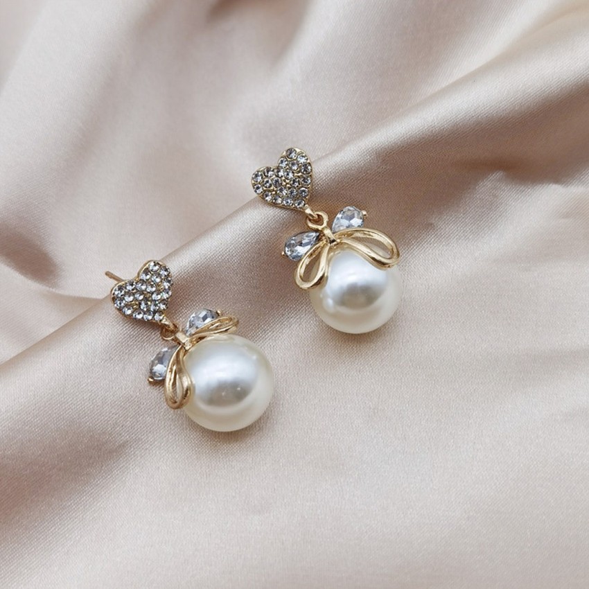 Pearl Earrings for Women | Gold Danglers with Hook | Fine Indian Jewelry  GER 047