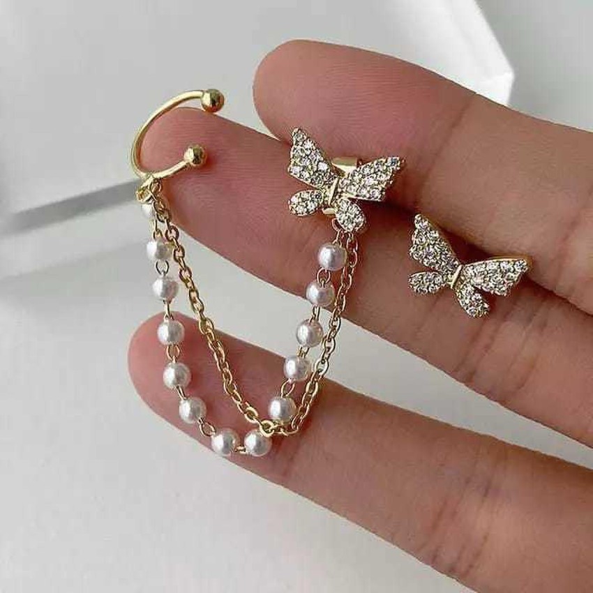  Buy YU Fashions Butterfly Pearl Rhinestone Chains Korean  Earrings Pair Steel Drops & Danglers Online at Best Prices in India