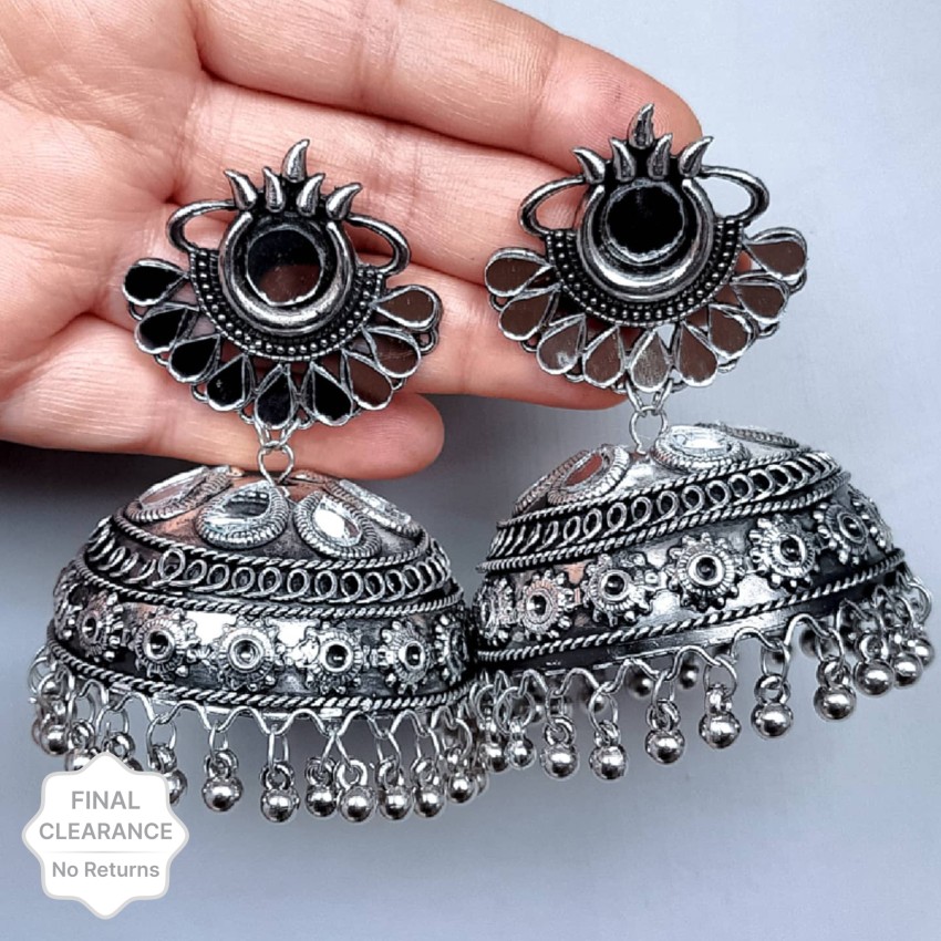 Buy Fancy Oxidized Silver Afghani Tribal Small Mirror Earrings for Online  in India  Etsy