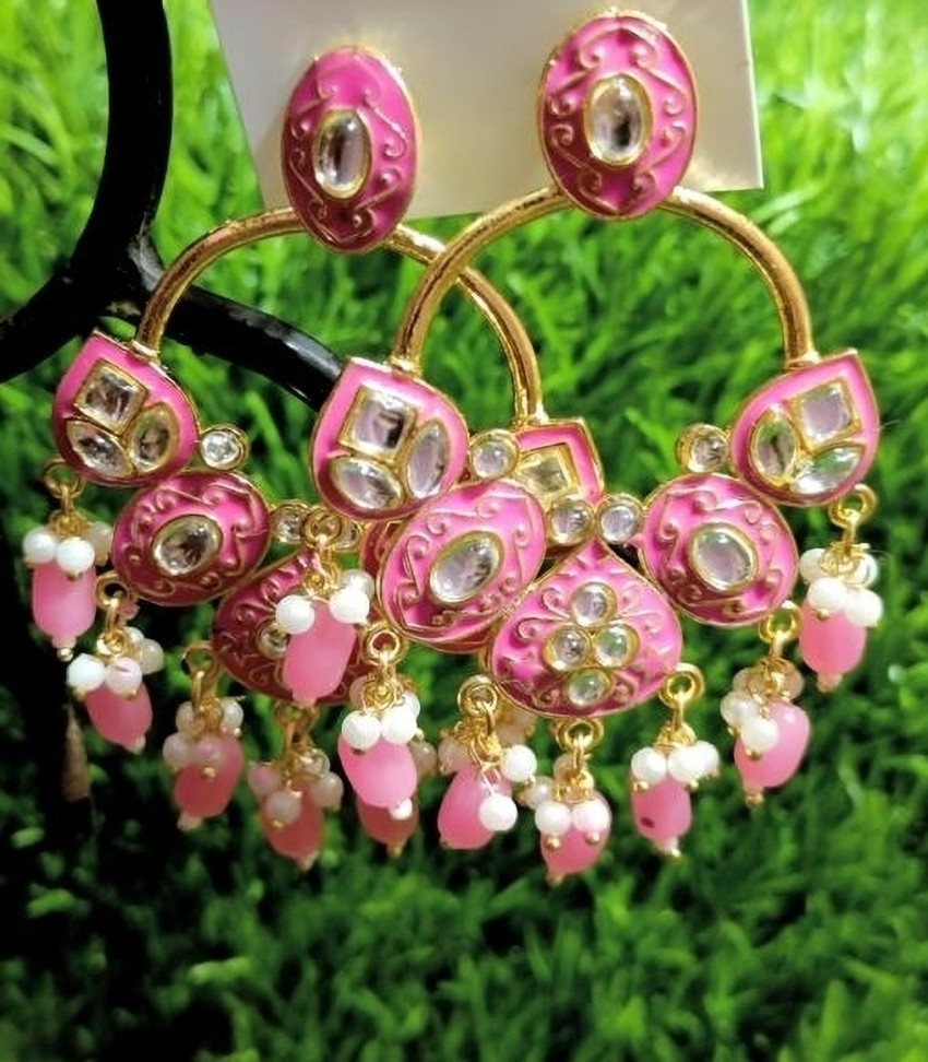 Baby pink kundan necklace and earrings  set of two by Abhika Creations   The Secret Label