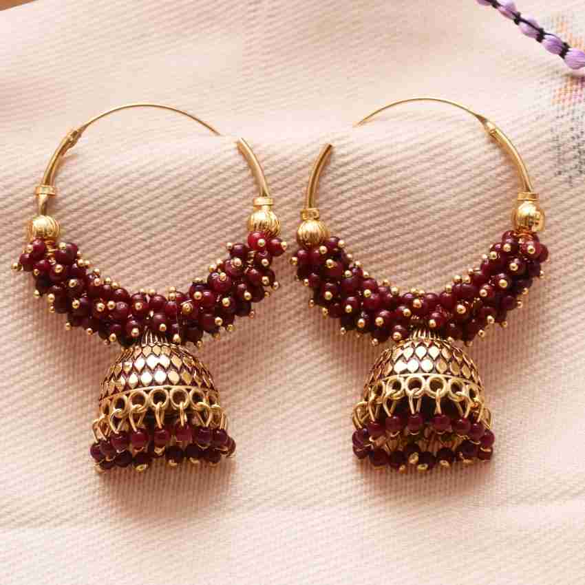 RAJ JEWELLERY Bollywood style ethnic Maroon Color Oxidized Hoop Jhumka Earrings for Women Alloy Jhumki Earring Drops Danglers Chandbali Earring