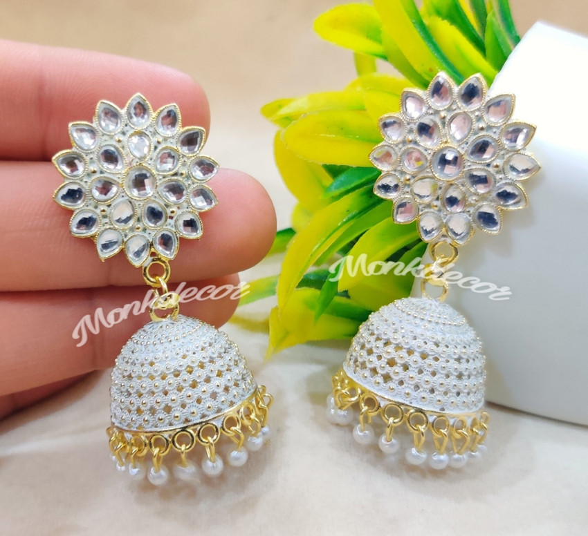 White stone jhumka earrings 2025