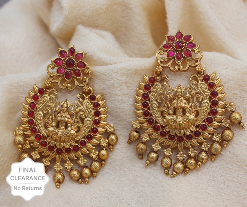 Gold Kemp Ruby Chandbali Designs  South India Jewels  Gold earrings  indian Gold necklace designs Jewelry design earrings