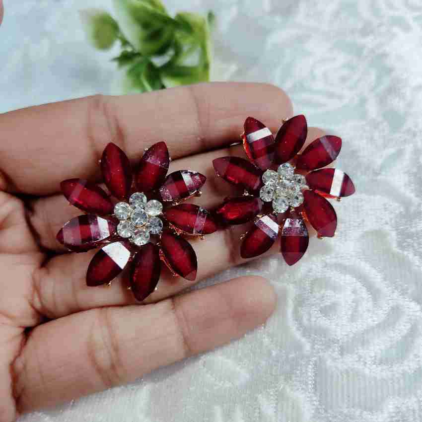 Buy JRG Crystal Glass Flower Stud Earrings For Women & Girls Crystal Alloy  Stud Earring Online at Best Prices in India 