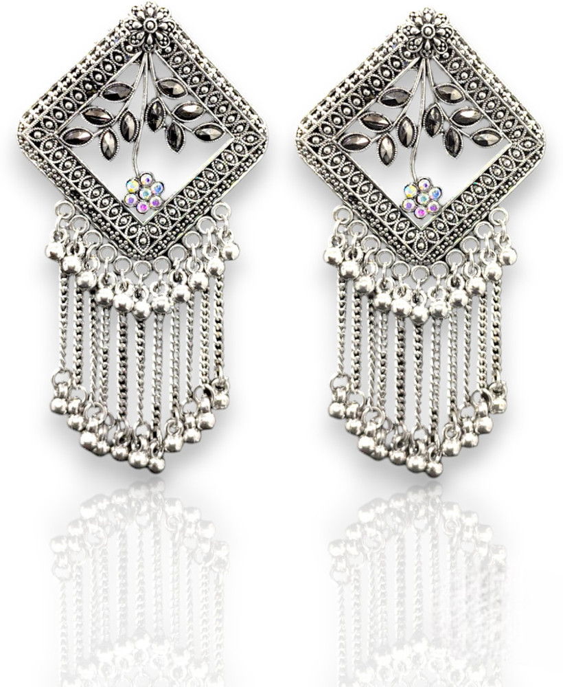 Flipkart Buy Elleva Heavy Earrings for Women Wedding Traditional Function and Party Jhumka Silver Drops Danglers Online at Best Prices in India