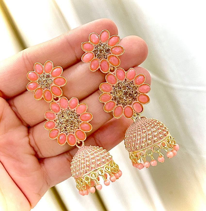 Flipkart Buy MONKDECOR Attractive Double Floral Design Jhumka Earrings For Various Occassions Alloy Jhumki Earring Online at Best Prices in India