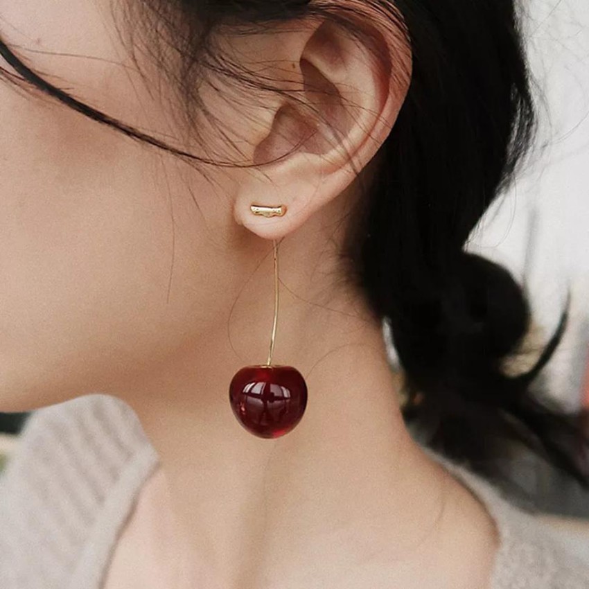 Dark royal cherry color unique semi round stud earrings, exclusive handmade burgundy amber post earring, amber and silver discount earring fancy gift