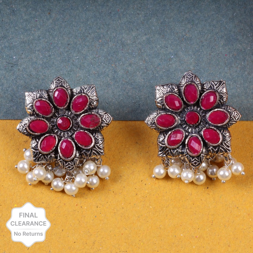 Traditional Red Stone Kundan Polki Stud Earrings NS02260082