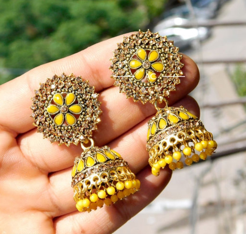 Flipkart Buy JEWERICHE IMITATION Ani Yellow Elegant Twinkling Design Jhumka Earring For Girls Women Alloy Jhumki Earring Online at Best Prices in India