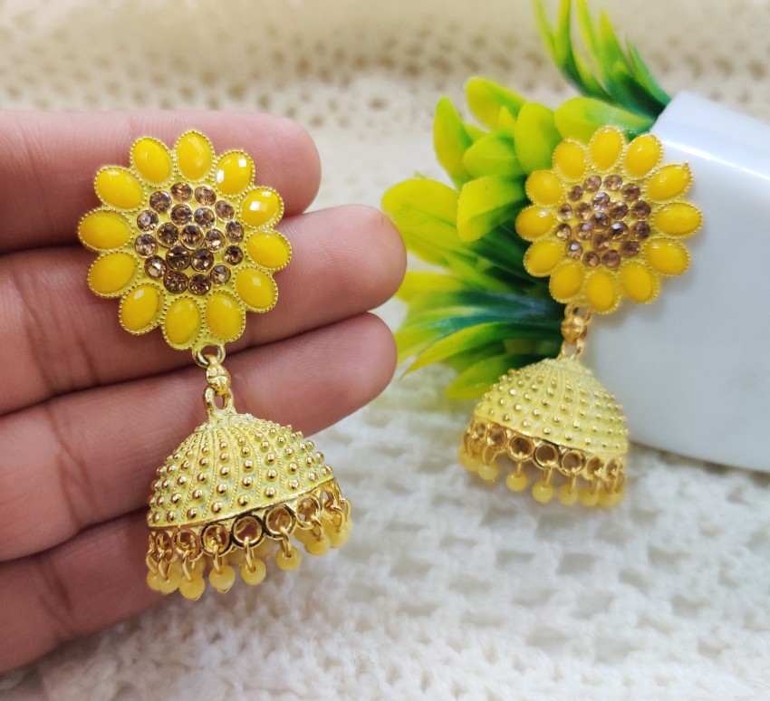 FIDA Earrings  Buy Fida Ethnic Gold Plated Yellow Beads Kundan Pearl Jhumka  Earring for Women Online  Nykaa Fashion