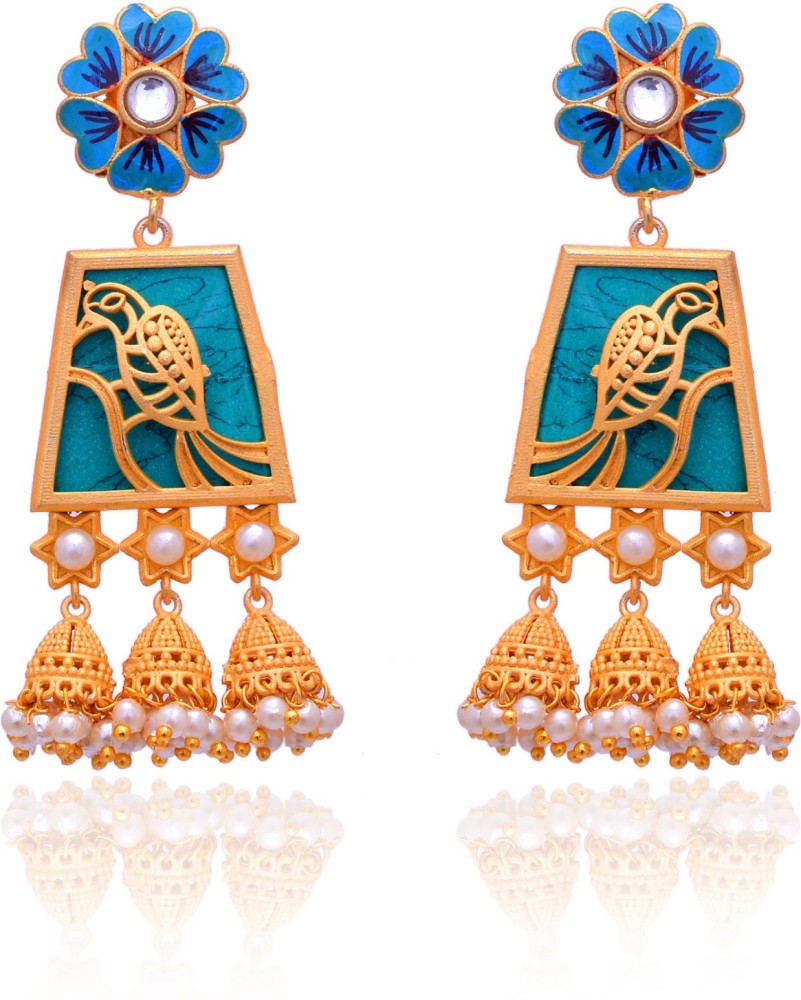 Buy Hand Painted Folk Art Earrings Blue Floral Dangle Earrings Online in  India  Etsy
