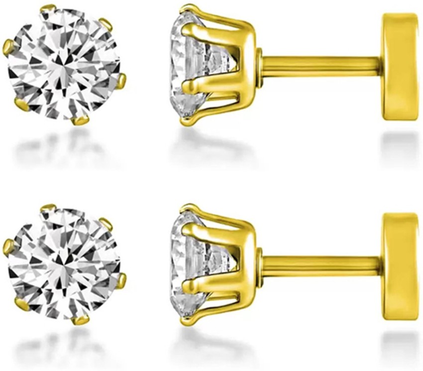 Gold Single Polki American Diamonds Stud Earrings