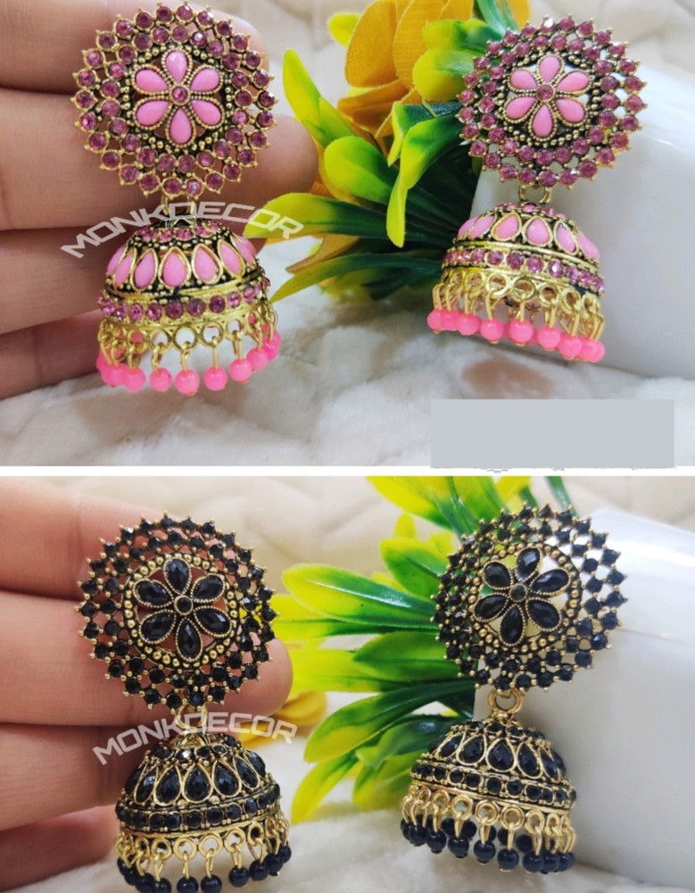 Flipkart Buy JEWERICHE IMITATION Ani Baby Pink Black Attractive Design Jhumka Earring Combo Pack of 2 Colors Alloy Jhumki Earring Online at Best Prices in India