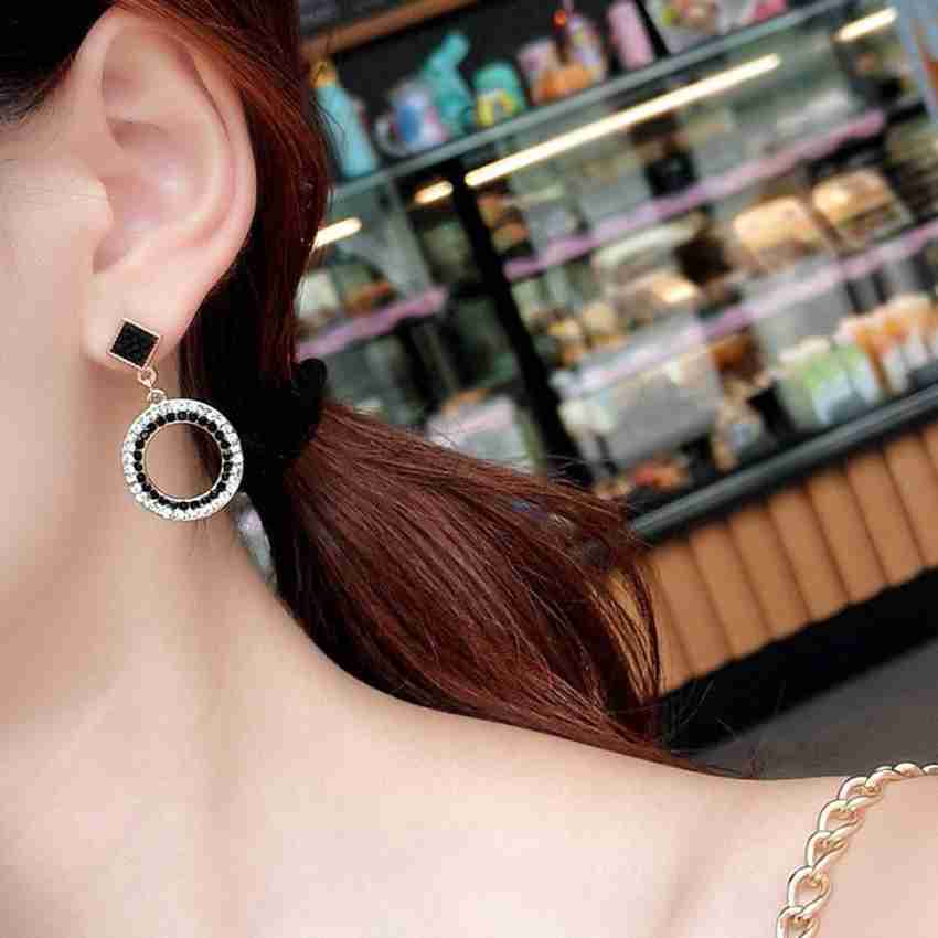 Destiny Jewels Gold Plated Korean Style Trendy Korean long Blue stone Decor  Drop Earrings For Women