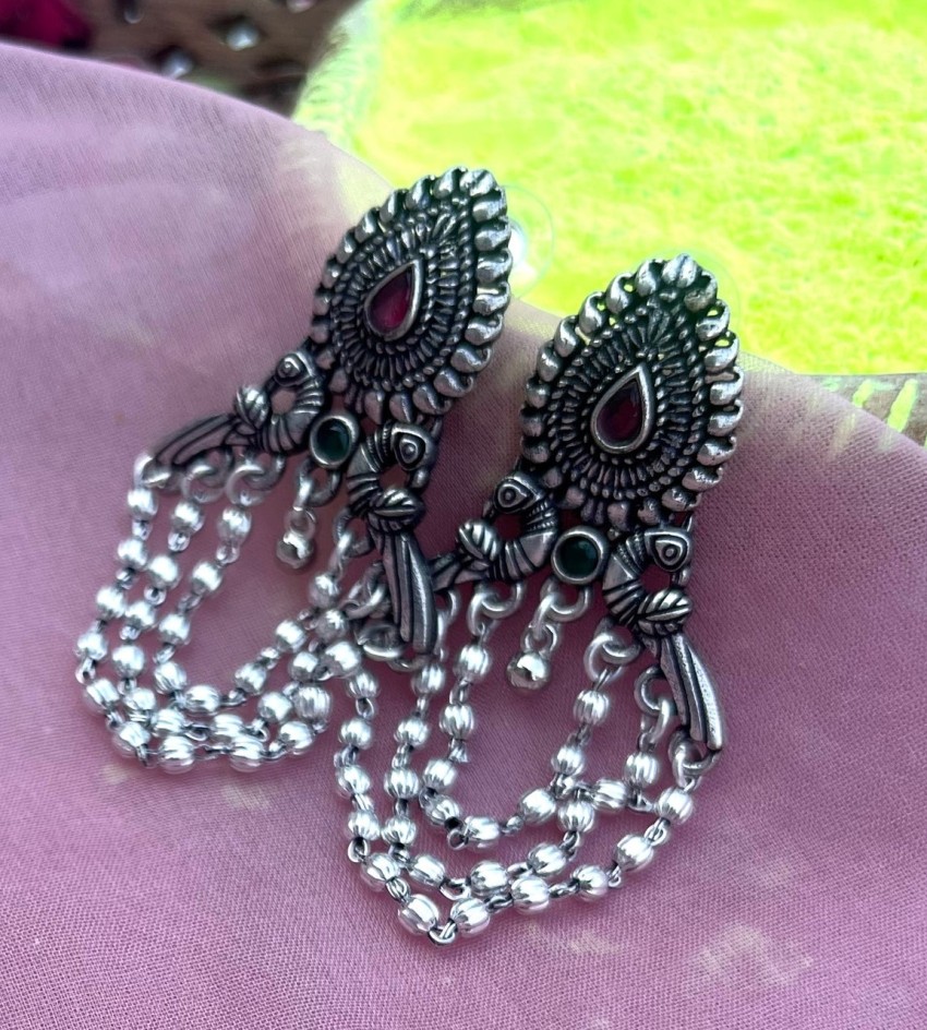 The Samatva Silver EarringsRedBuy Temple Jewellery Earrings Online  KO  Jewellery