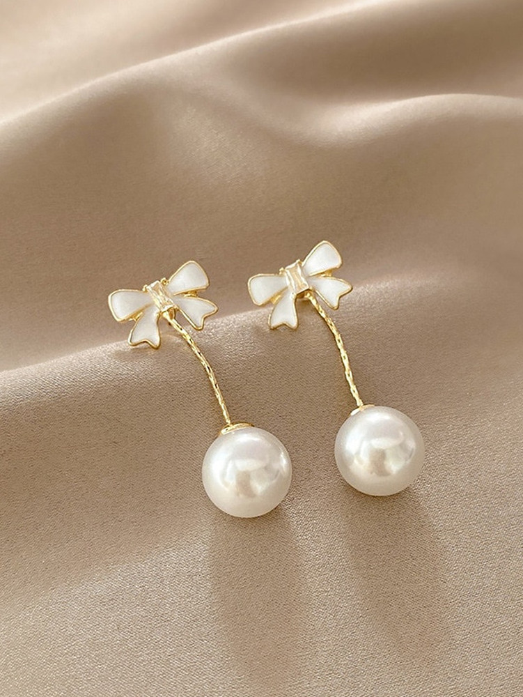 Flipkart Buy YELLOW CHIMES Statement Bow Shaped Stud Pearl Hanging Back Drop Earrings Alloy Drops Danglers Online at Best Prices in India