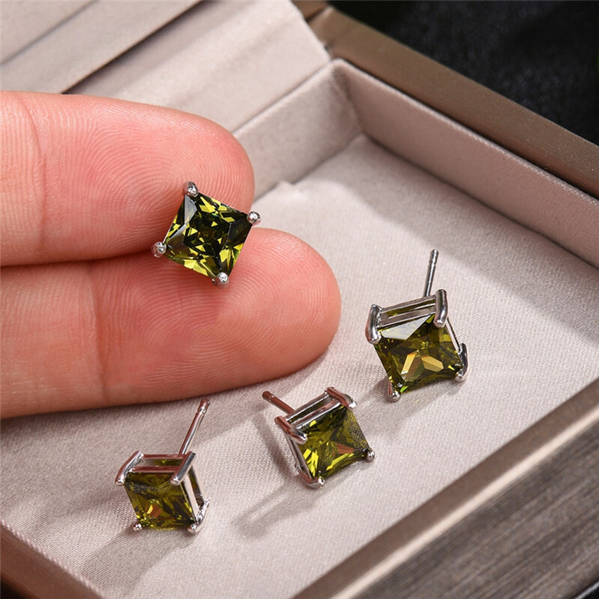 Olive green stud earrings sale