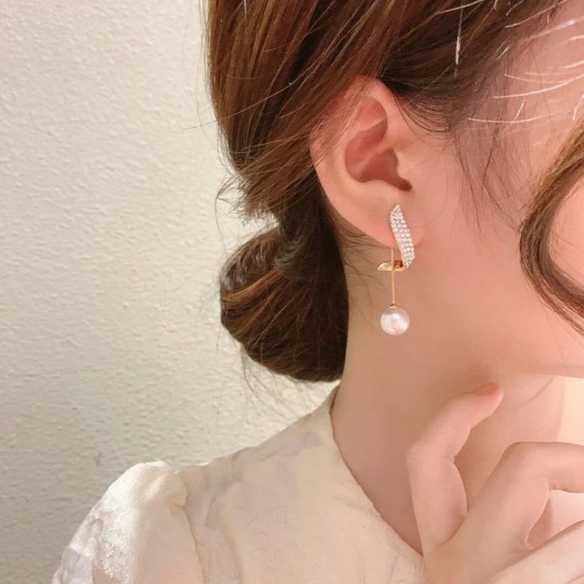 Pearl Double G Earrings In Gold Metal