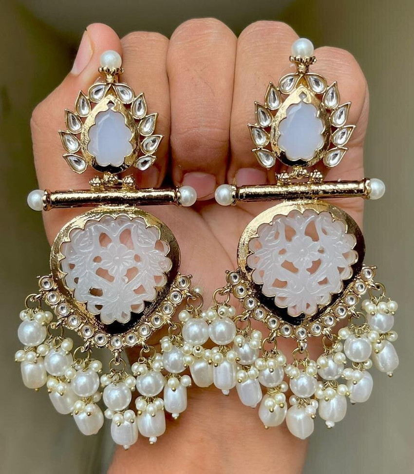 White pearl earrings jhumka hot sale