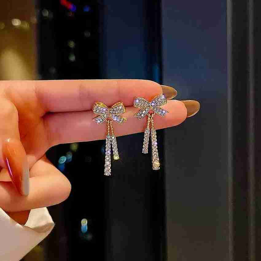 YU Fashions Star Drop Pearl Rhinestone Chain Unbalanced Unique Korean  Earrings Pair