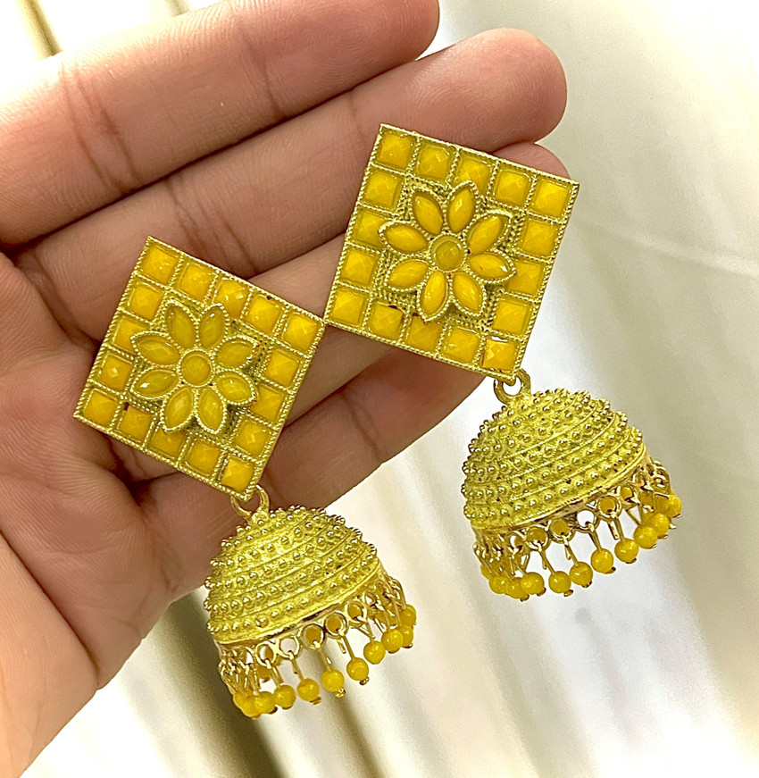 Flipkart Buy MONKDECOR Beautiful Square Design Jhumka Earring For Girls Women SQ Chips Kundan Alloy Jhumki Earring Online at Best Prices in India