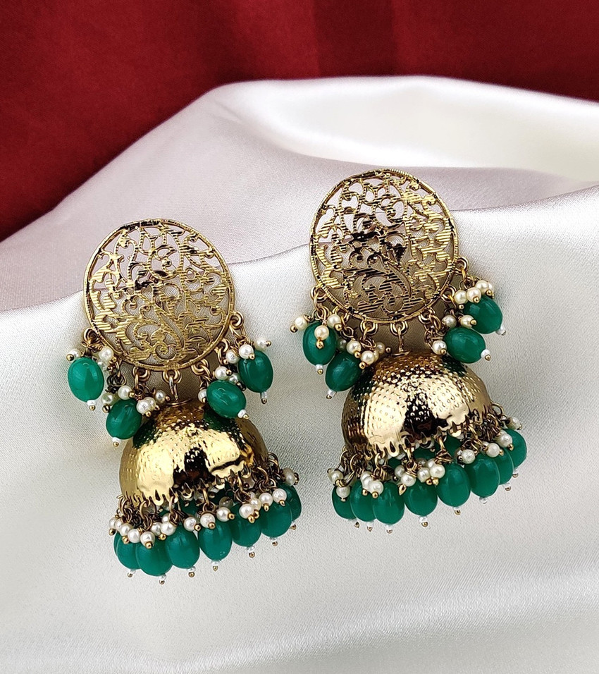 Flipkart Buy Orbis Long and Big Earrings Jhumka Green Beads