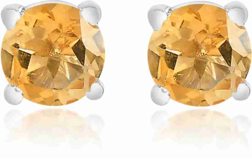 Citrine Studs, Cubic Zirconia 2024 Gemstone, Sterling Silver Earrings, Gold Plated