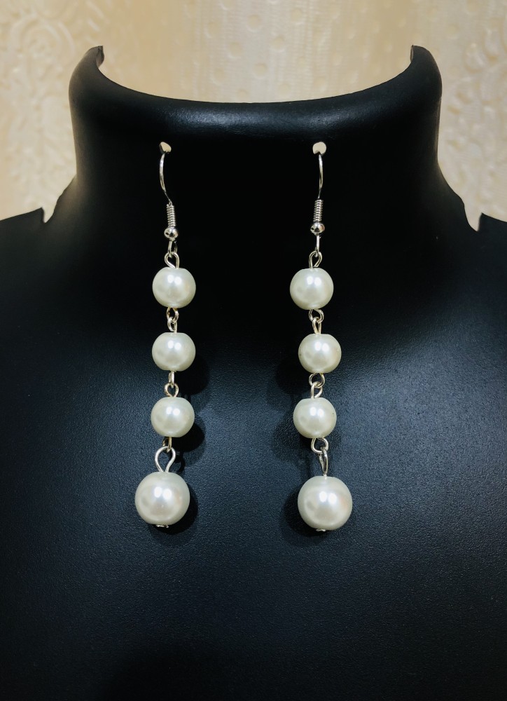 PearlBrass WhiteGolden Pearl Hanging Earrings For Making Earring Size  8 Mm
