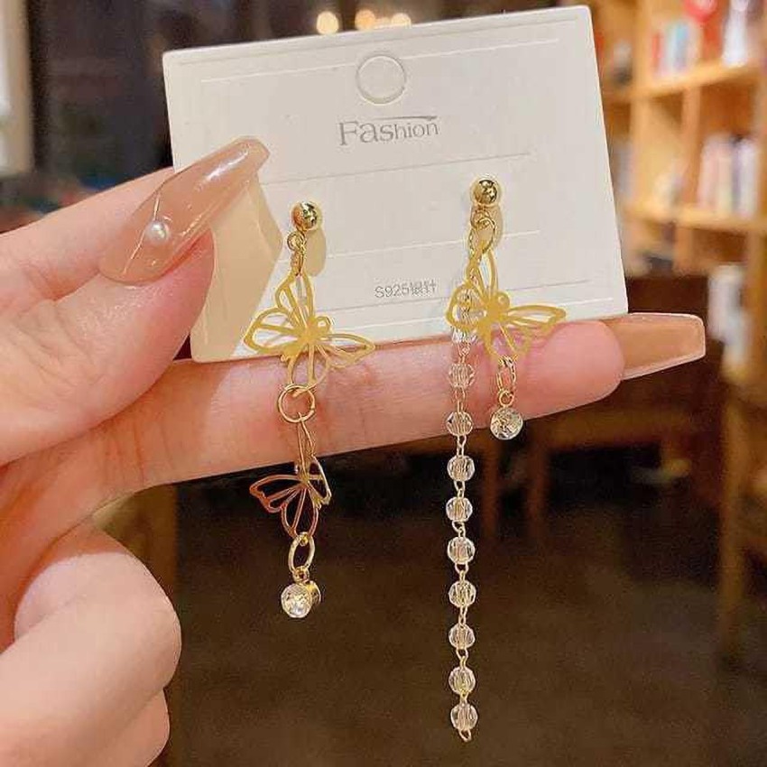 Flipkartcom  Buy YU Fashions Yu Fashions Golden Crystal Unique Butterfly  Different Korean Earrings pair Metal Tassel Earring Online at Best Prices  in India