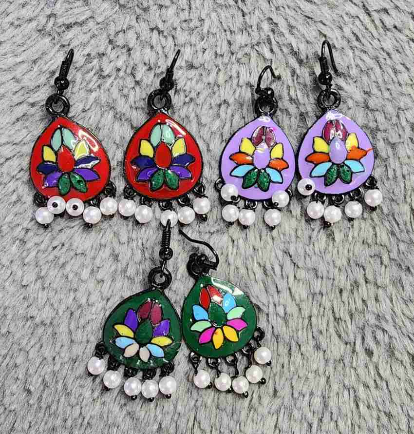 Flipkart Buy Niimo Black and Gold Meena work earrings Alloy Hoop Earring Online at Best Prices in India