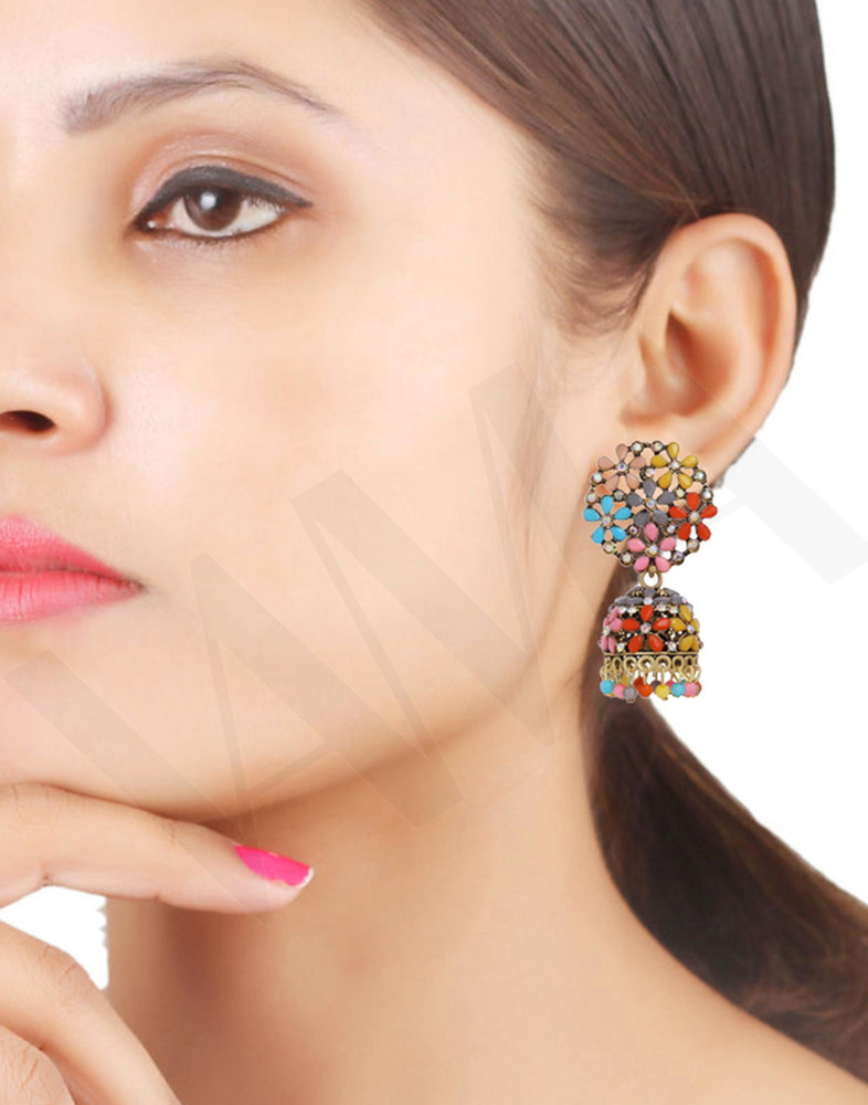 Flipkart Buy VAMA Multicolor Oxidised Gold Stone earrings Kaan bali jhumke kan ka jhumka for women Crystal Metal Jhumki Earring Online at Best Prices in India