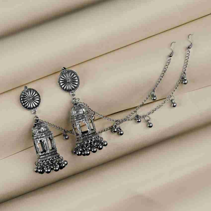 Flipkart Buy SheCARIO Oxidised Silver Plating Long Jumki Earring with Ear Kanoti Chain for Navratri Alloy Jhumki Earring Online at Best Prices in India