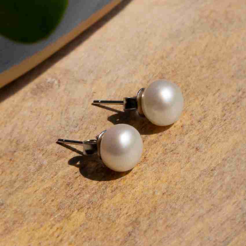 Flipkart Buy Ornate Jewels Pure 925 Sterling Silver 9 MM White Freshwater Pearl Daily wear Stud Earrings Pearl Sterling Silver Stud Earring Online at Best Prices in India