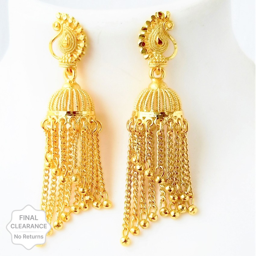 American Diamond CZ Traditional Gold Plated Red Brass Jhumka Earrings   VOYLLA