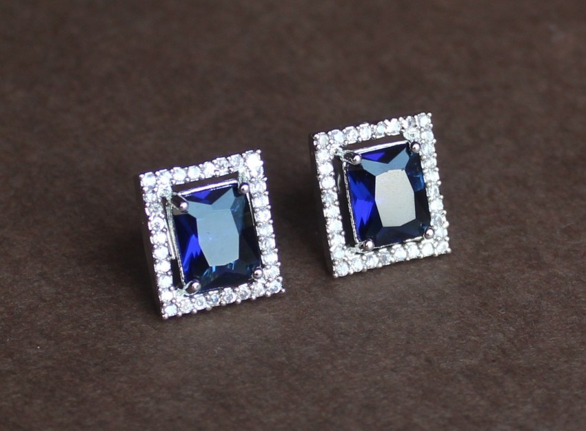 Lovely 925 Sterling Silver Hoop Earrings studded with Blue Stone  VOYLLA