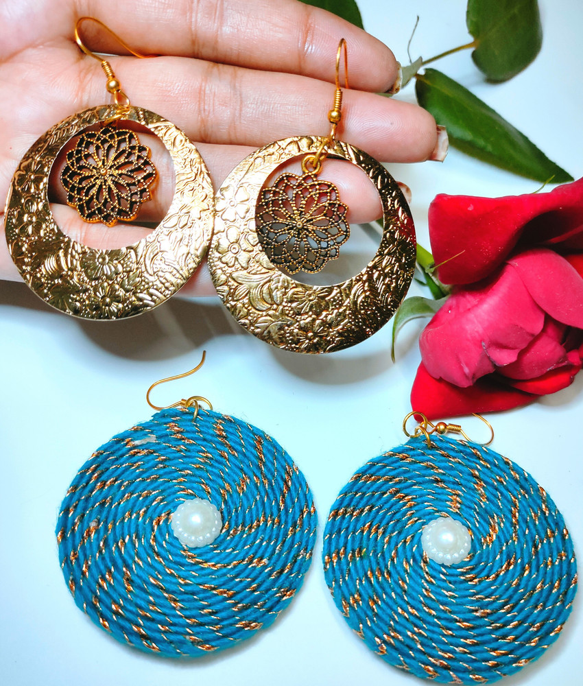 Flipkart Buy kanvis combo earrings set golden and blue earring earrings for girl Metal Huggie Earring Online at Best Prices in India